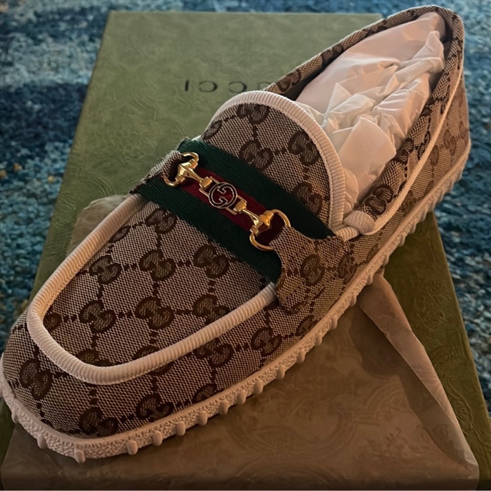 Gucci New Beige Monogram Loafers